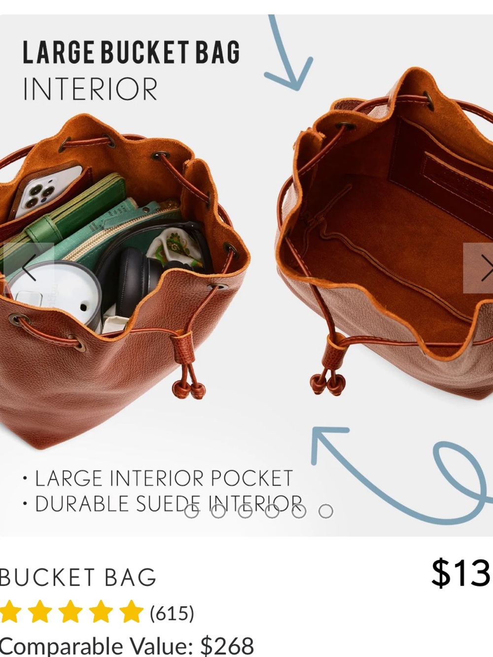 Portland Leather Goods Large Bucket Bag C Sale - Picture 11 of 11